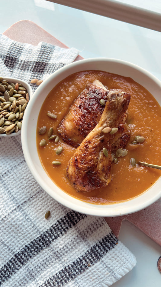 Curried Sweet Potato Soup With Oven Roasted Chicken