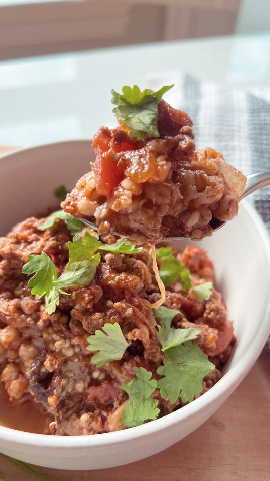 Beef and Eggplant Barley